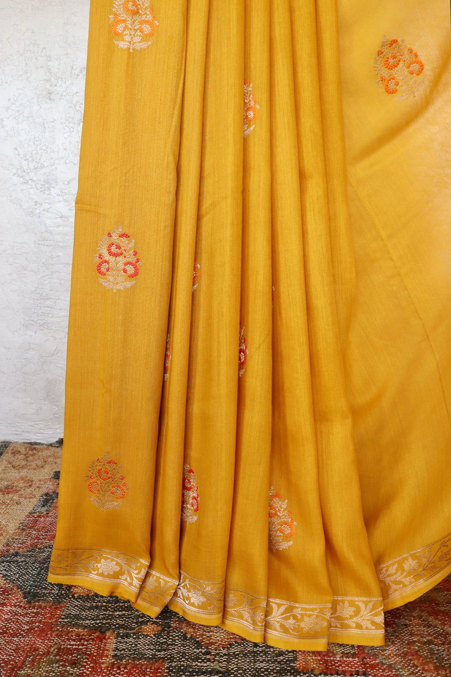 Yellow Kadhua Motif Munga Silk Handloom Saree