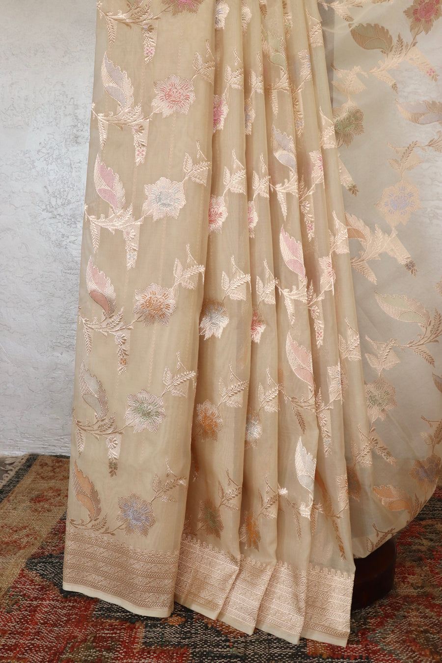 Ivory Kadhua Kora Jangla Handwoven Saree