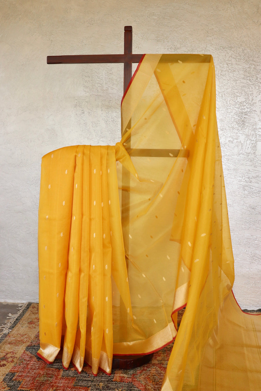 Yellow Kairy Kuniya Pure Kora Silk Handloom Banarasi Saree