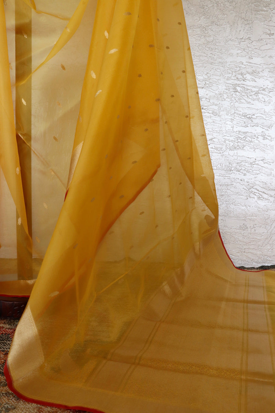 Yellow Kairy Kuniya Pure Kora Silk Handloom Banarasi Saree