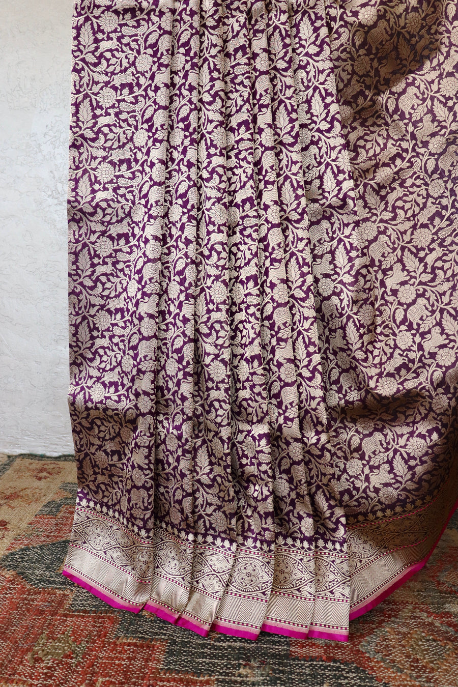 Purple Shikargah Pure Silk Handloom Banarasi Saree