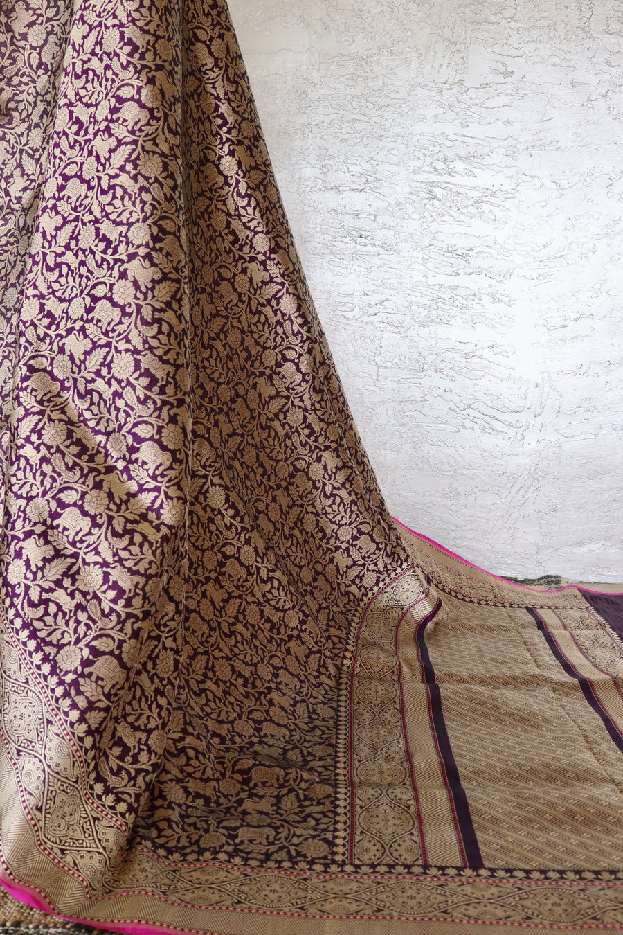 Purple Shikargah Pure Silk Handloom Banarasi Saree