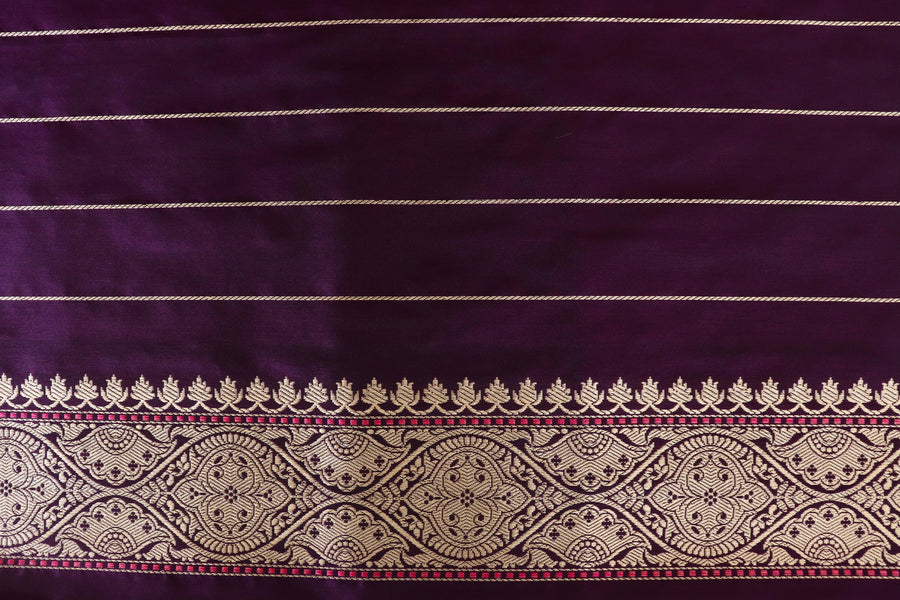 Purple Shikargah Pure Silk Handloom Banarasi Saree