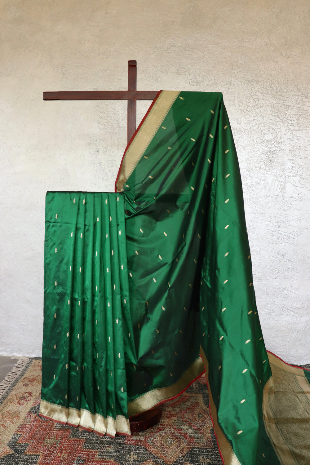 Bottle Green handloom Banarsi saree with kairy motifs in pure silk