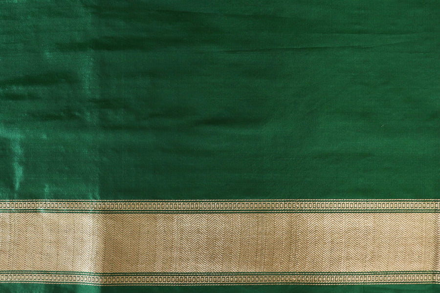 Bottle Green Kairy Kuniya Pure Silk Handloom Banarasi Saree
