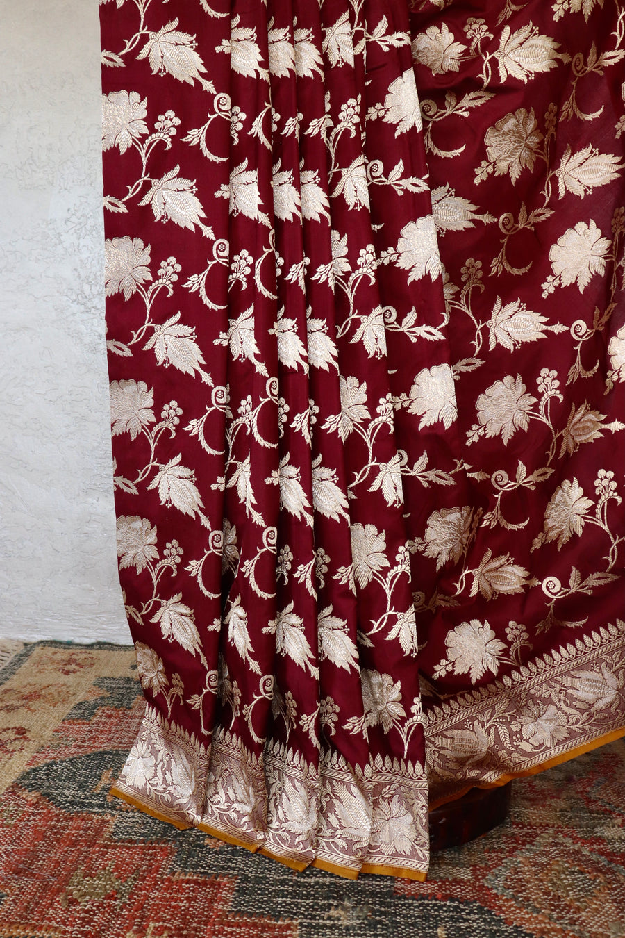 Maroon Chinar Jangla Pure Silk Handloom Banarasi Saree