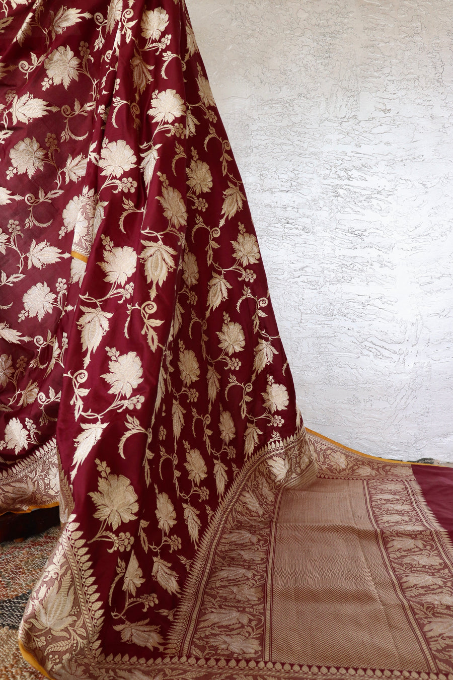 Maroon Chinar Jangla Pure Silk Handloom Banarasi Saree