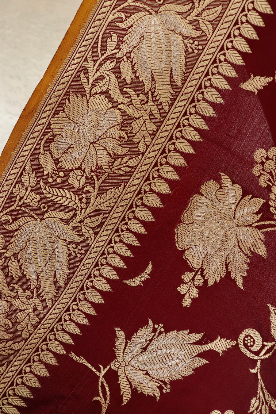 Maroon Chinar Jangla Pure Silk Handloom Banarasi Saree