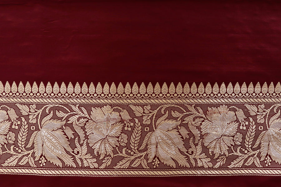 Maroon Chinar Jangla Pure Silk Handloom Banarasi Saree