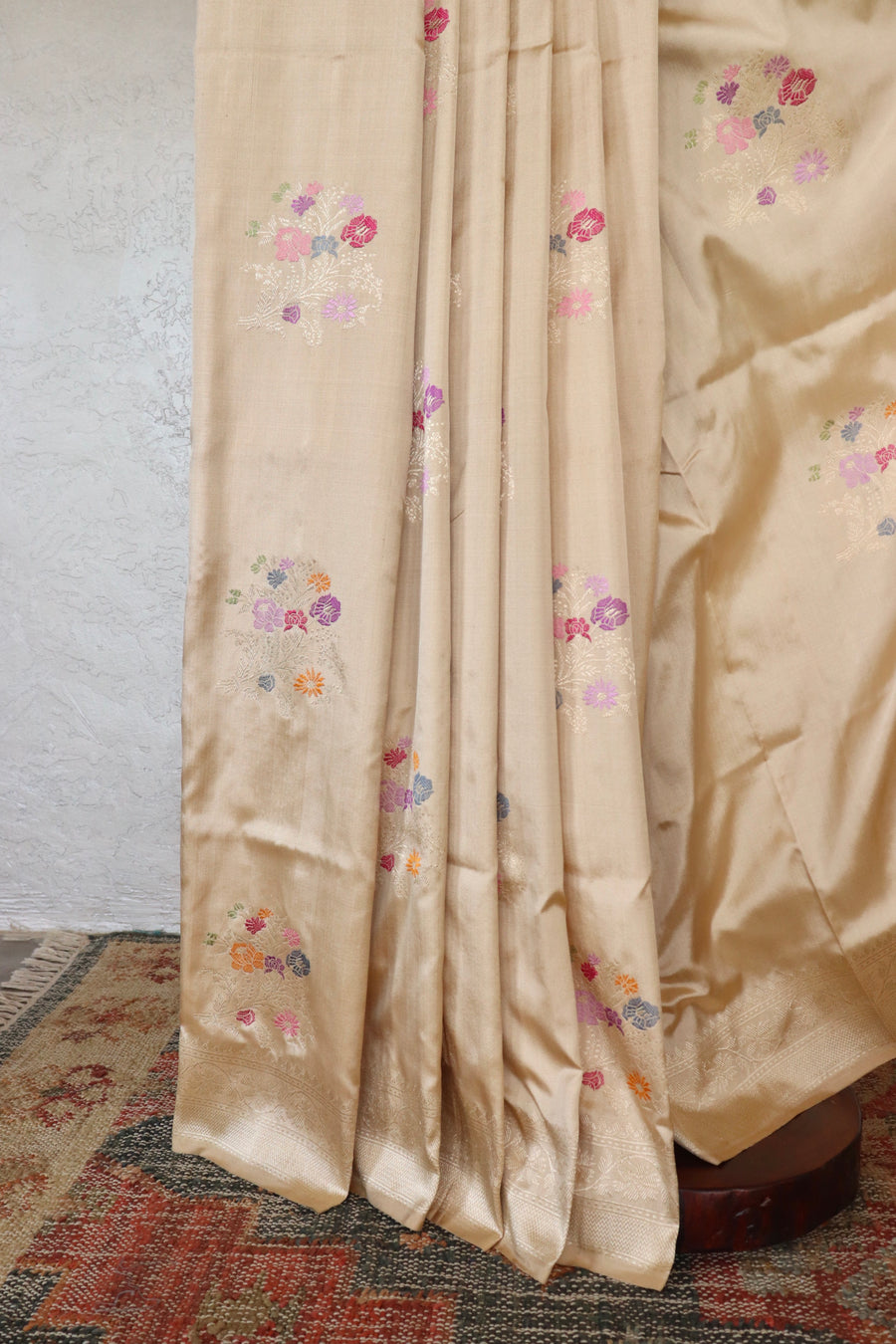 Beige Guldasta Motif Pure Katan Silk Handloom Saree