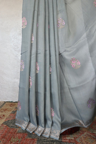 Grey Kadhua Motif Munga Silk Saree | Stuti Weaves