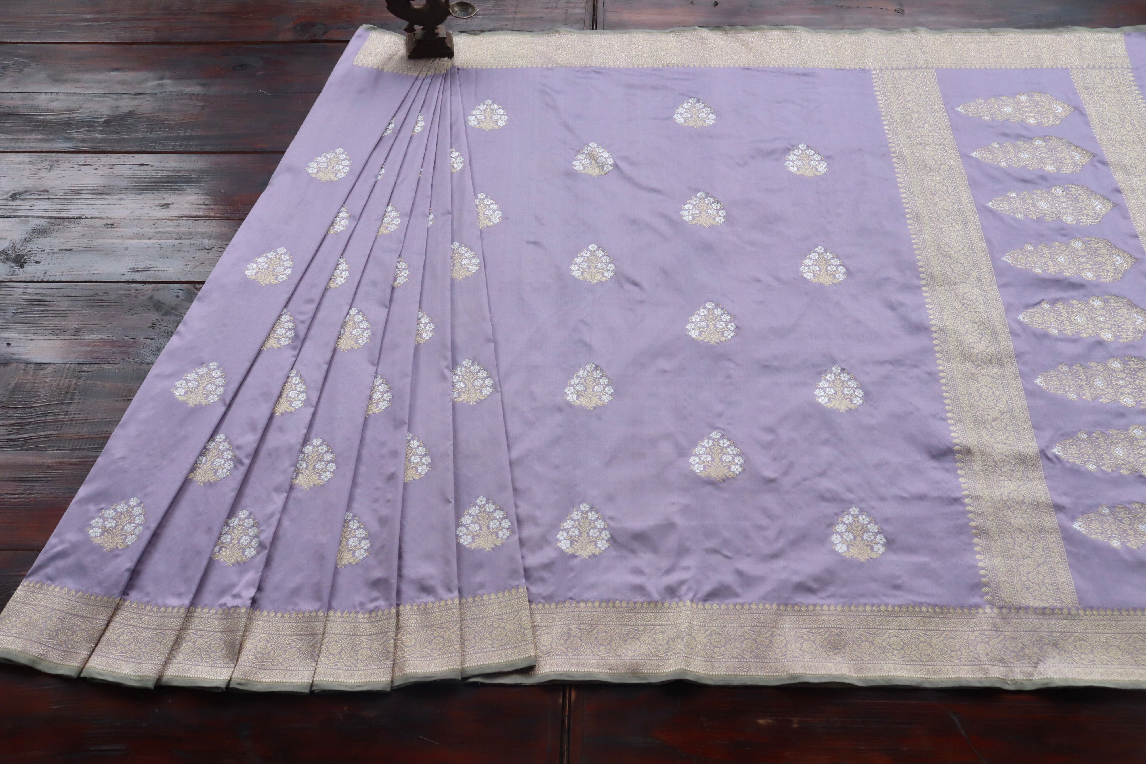 Lavender Sona Rupa Motif Pure Silk Handloom Banarasi Saree