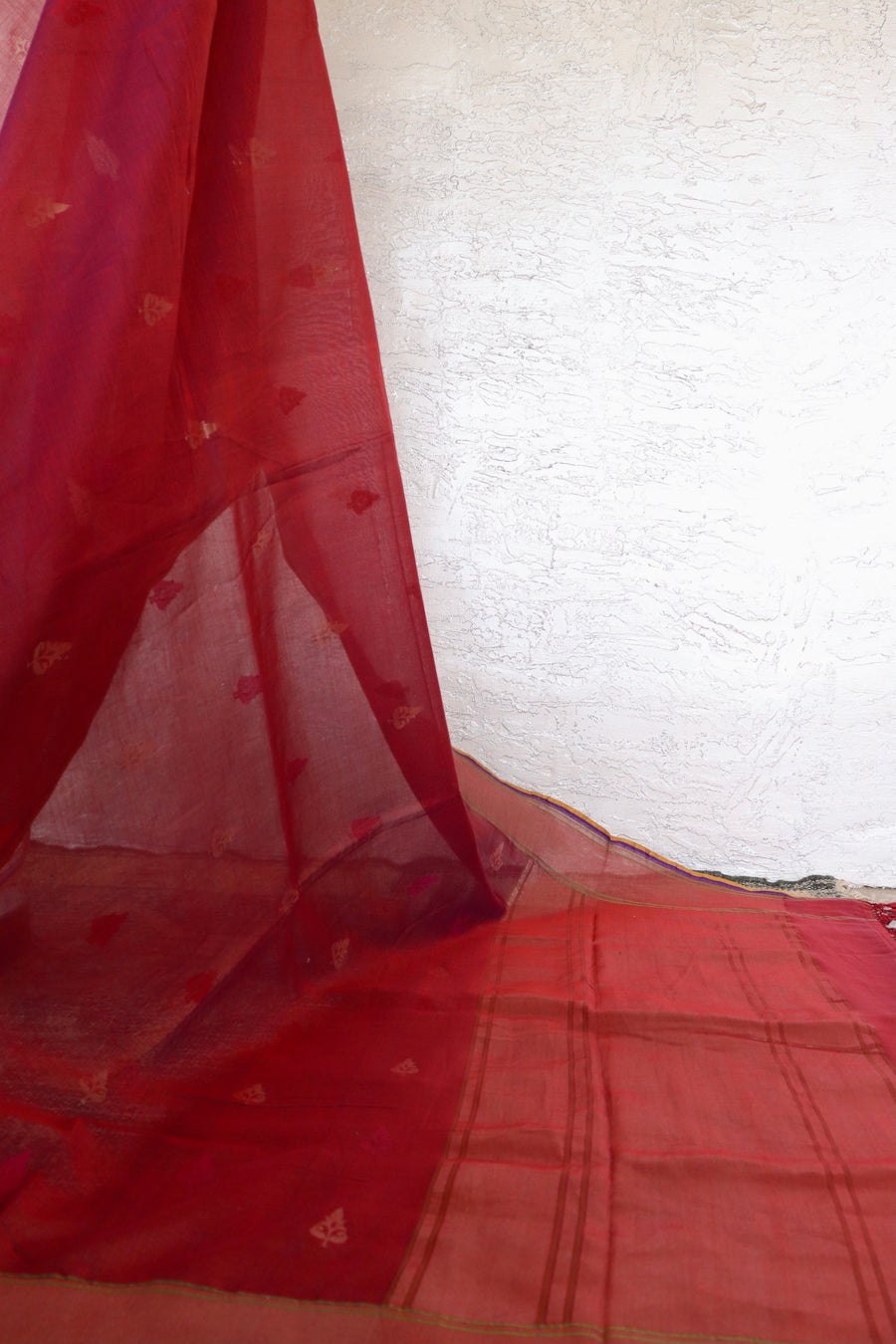 Burgundy Cotton Kadhua Motif Banarasi Handloom Saree