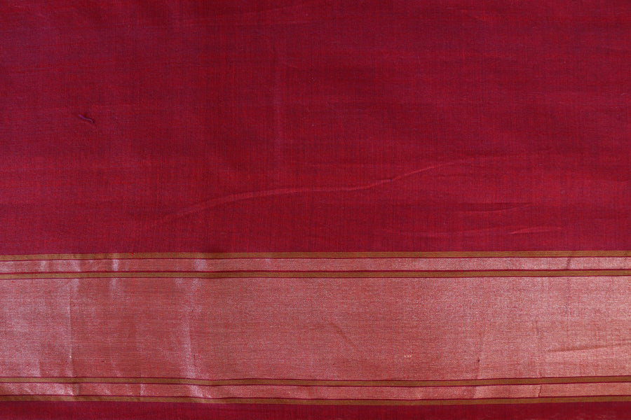 Burgundy Cotton Kadhua Motif Banarasi Handloom Saree