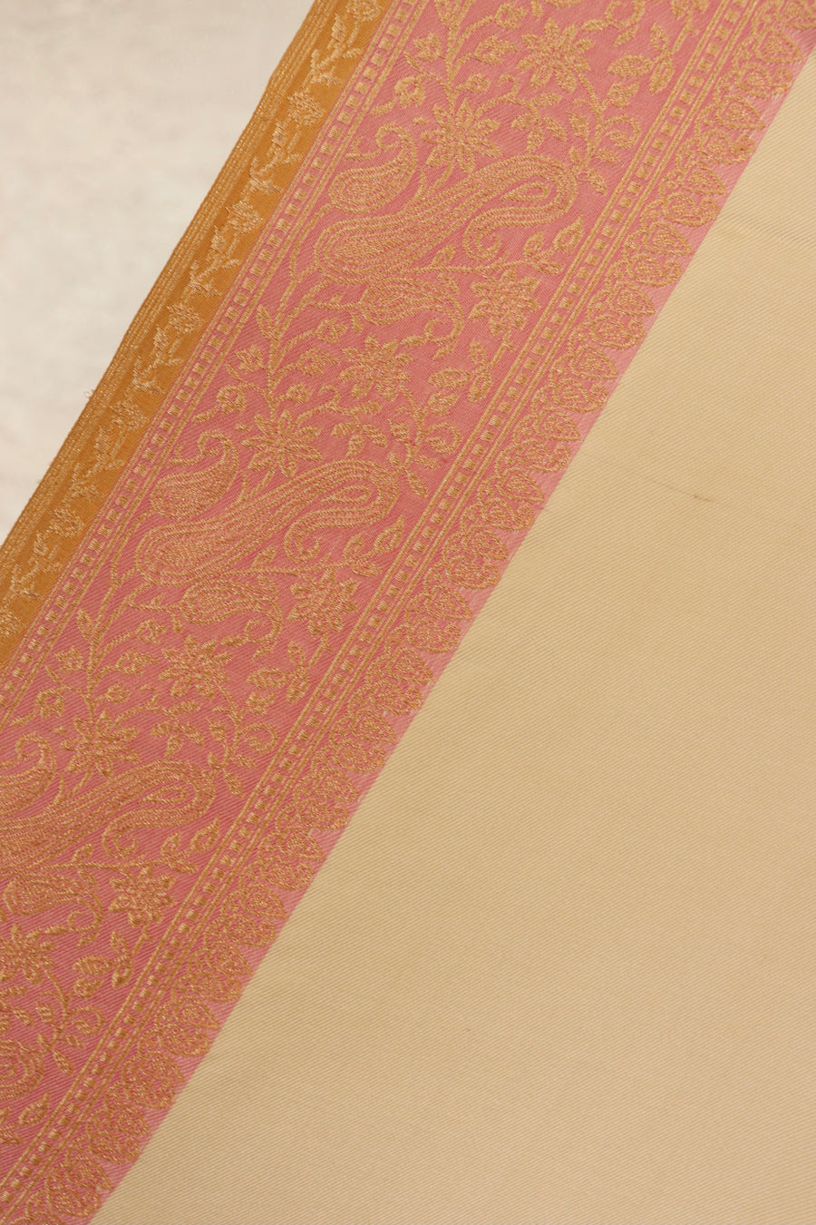 Ivory & Pink Banarasi Handwoven Satin Silk Saree