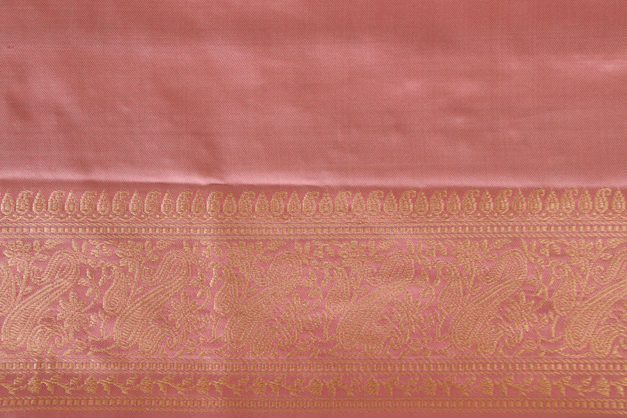 Ivory & Pink Banarasi Handwoven Satin Silk Saree