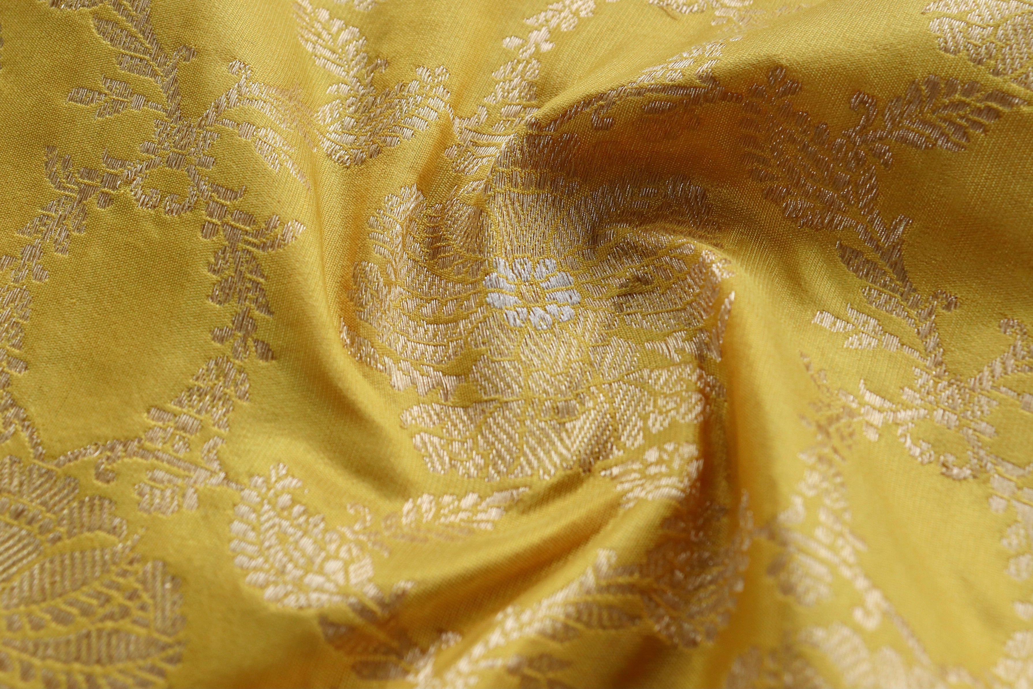 Yellow Jangla Pure Silk Handloom Banarasi Saree