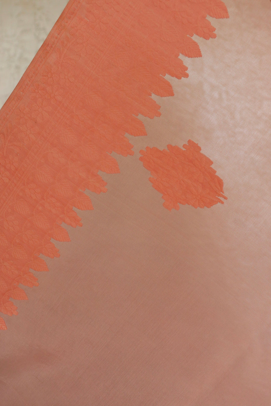 Peachy Pink Resham Kadhua Pure Kora Silk Handloom Saree