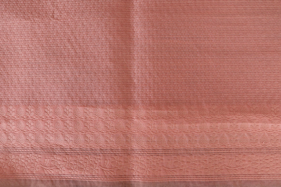Peachy Pink Resham Kadhua Pure Kora Silk Handloom Saree