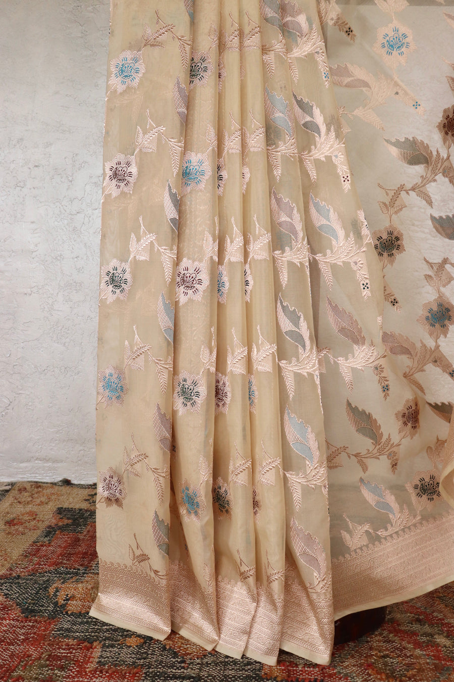 Ivory Kadhua Kora Jangla Handwoven Saree