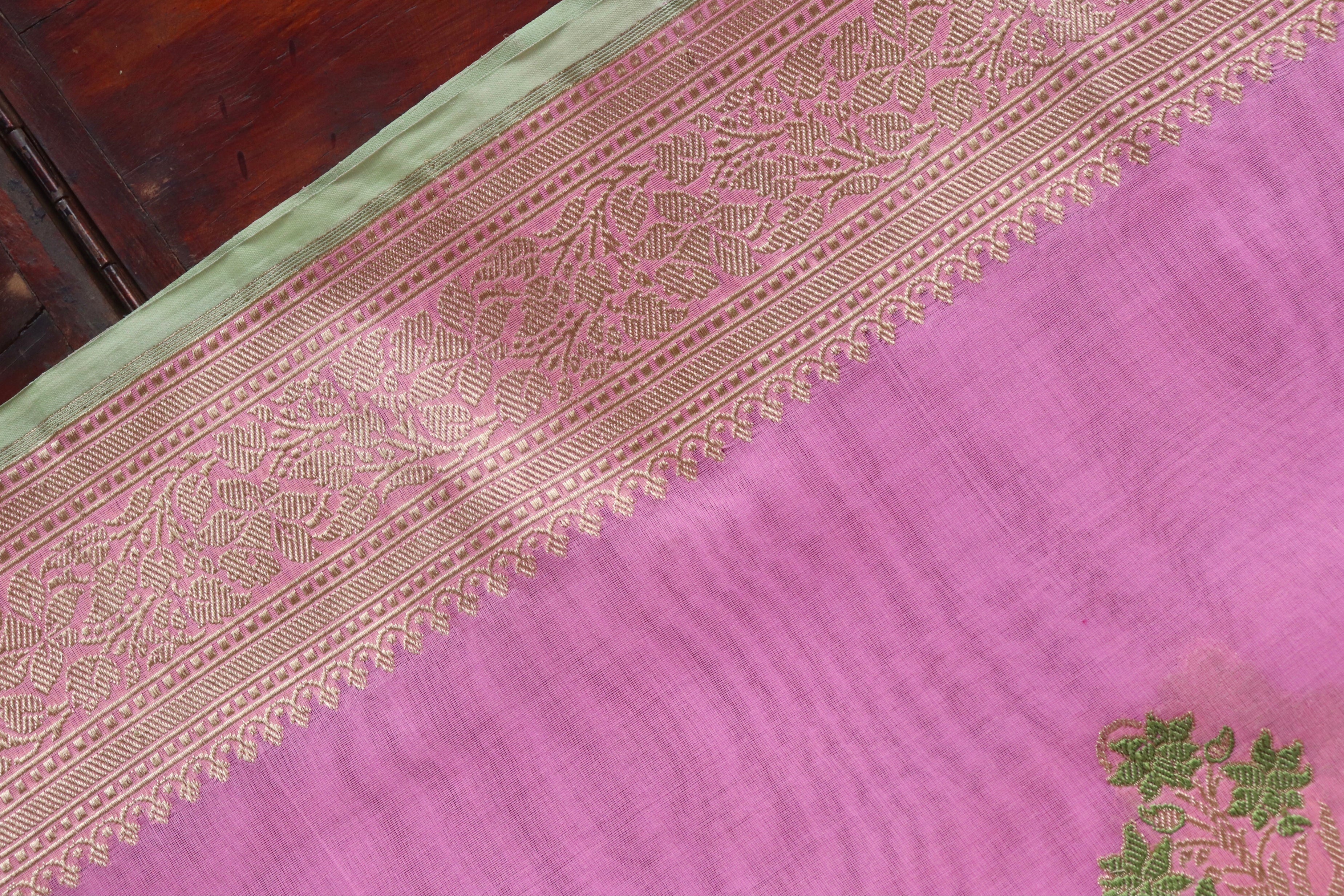 Pink Guldasta Motif Pure Kora Silk Handloom Saree