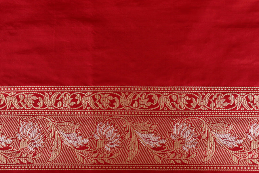 Classic Red Pure Silk Handloom Banarasi Phool Jangla Saree