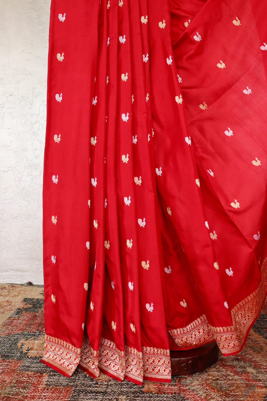 Red Peacock Motif Pure Silk Handloom Banarasi Saree