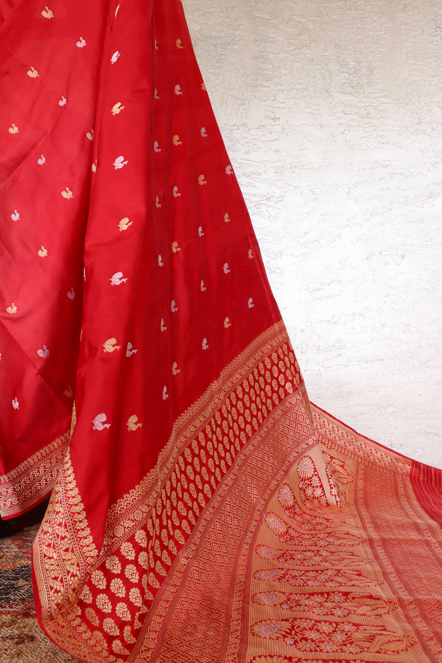 Red Peacock Motif Pure Silk Handloom Banarasi Saree