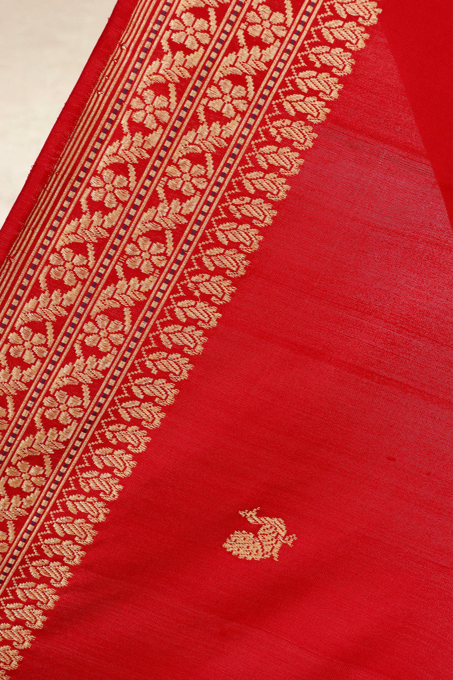 Red Peacock Motif Pure Silk Handloom Banarasi Saree
