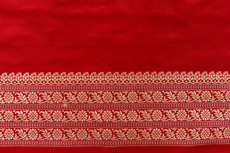 Red Peacock Motif Pure Silk Handloom Banarasi Saree