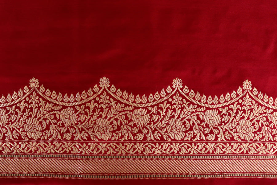 Deep Red Butterfly Motif Pure Silk Handloom Banarasi Saree