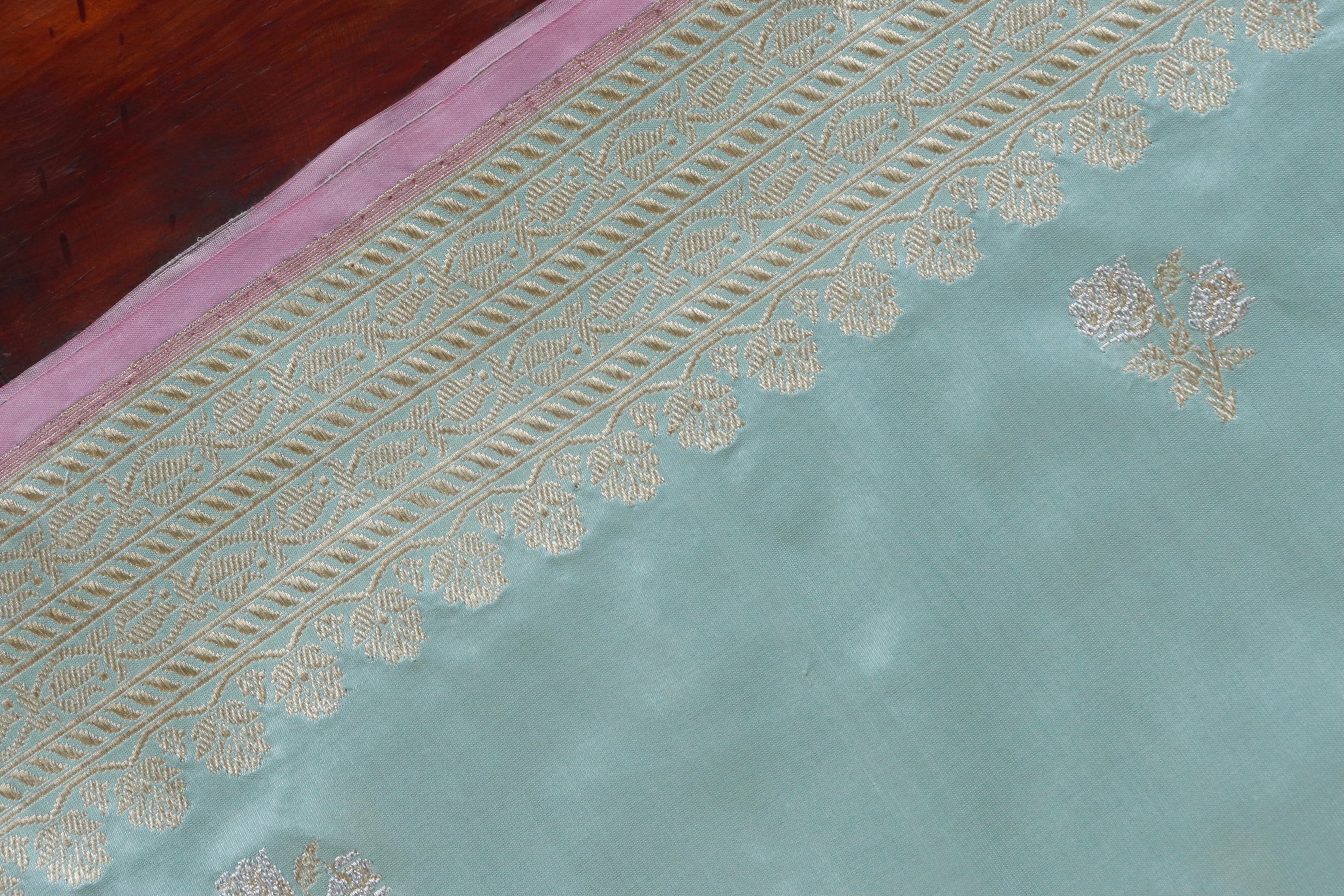 Powder Blue Meenadar Motif Pure Silk Handloom Banarasi Saree
