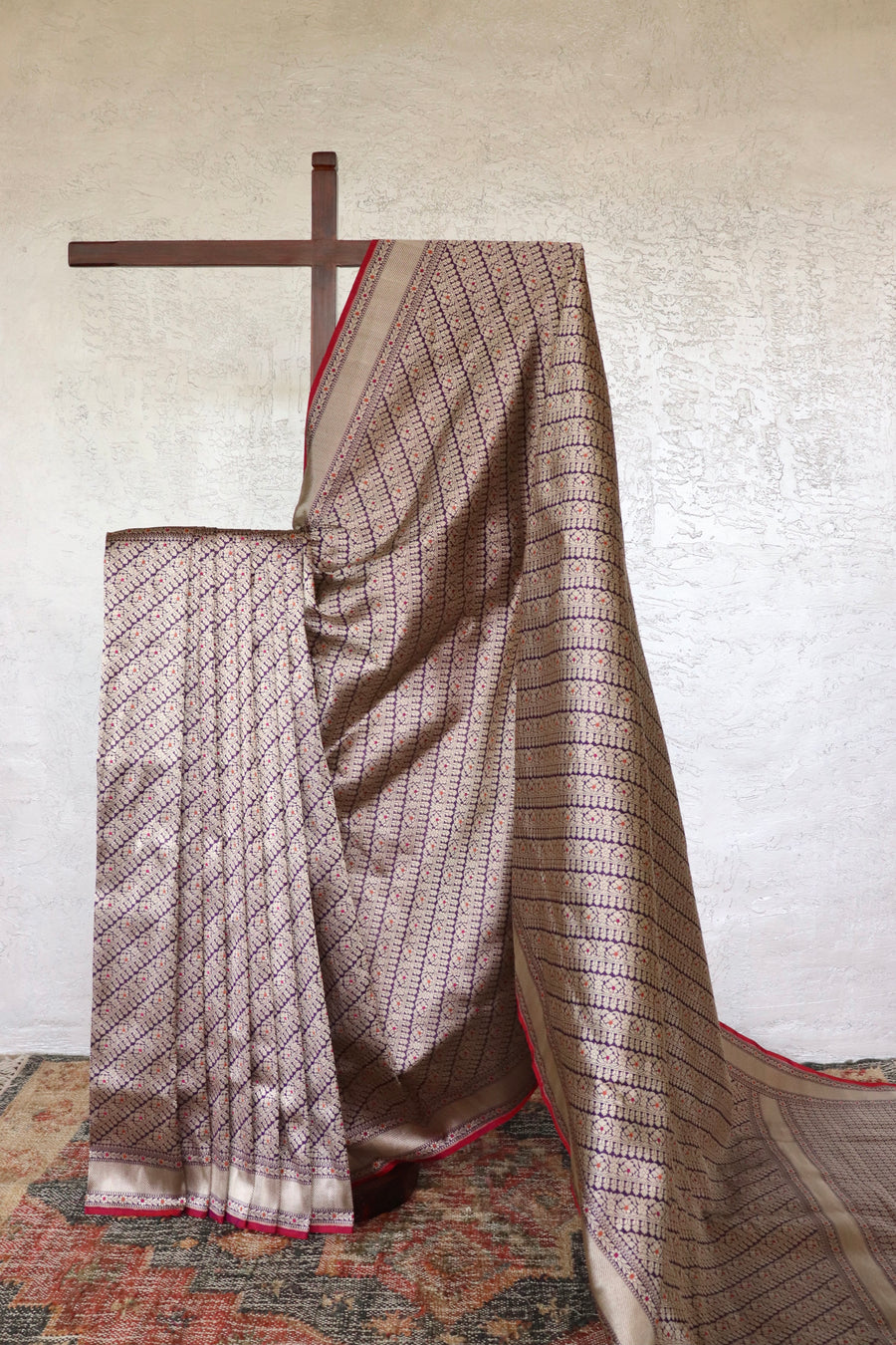 Purple Meenadar Adda Tanchoi Pure Silk Handloom Banarasi Saree