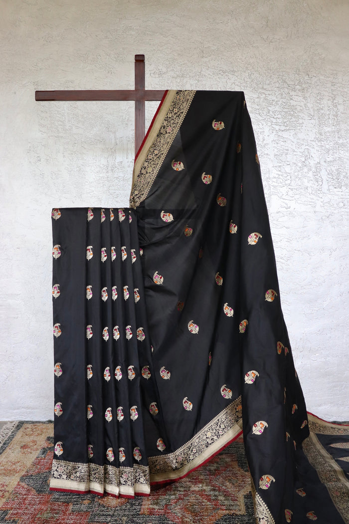 Black Kairy Pure Silk Handloom Banarasi Saree