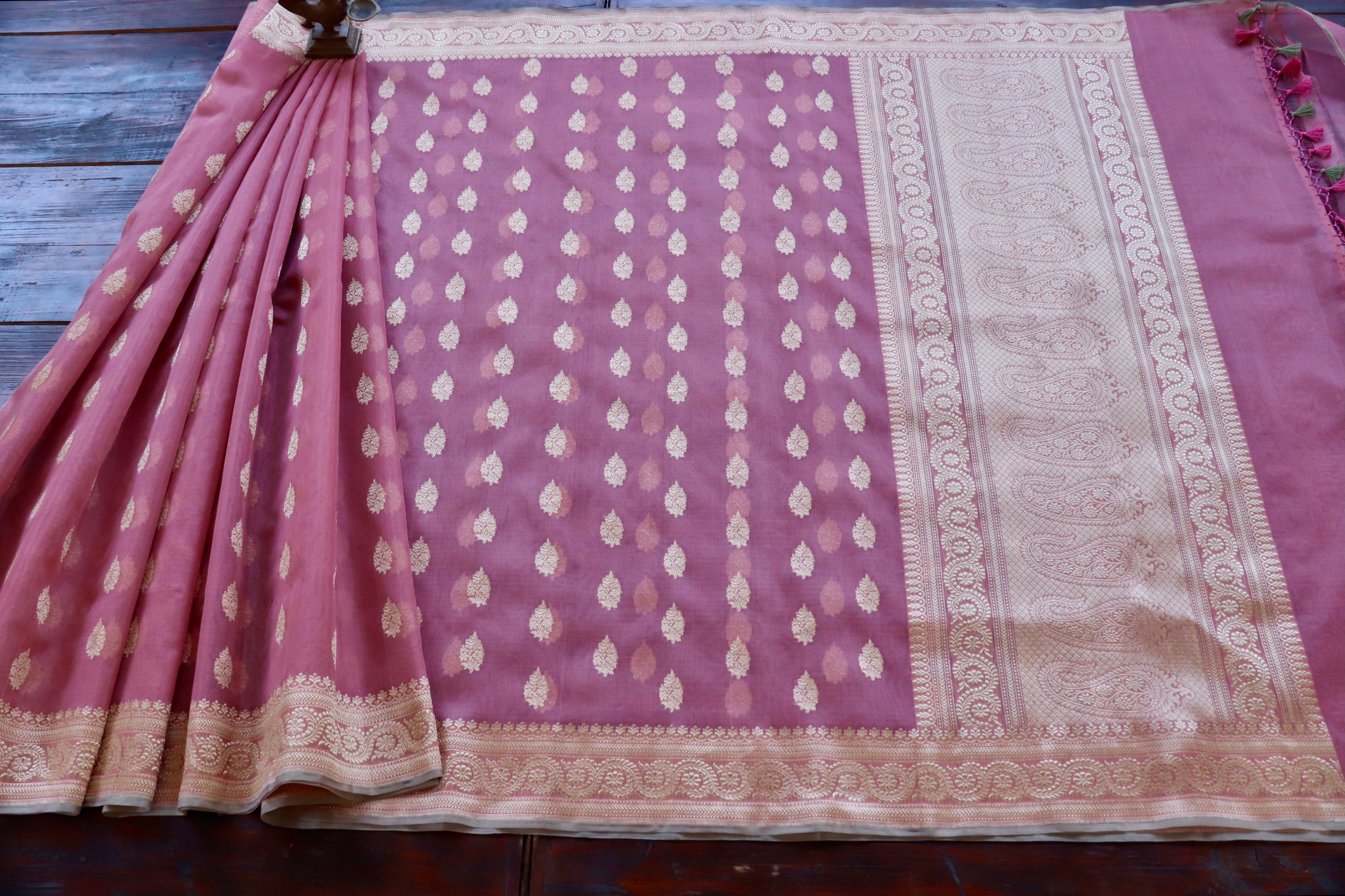 Mauve Kadhua Pure Kora Silk Handloom Saree