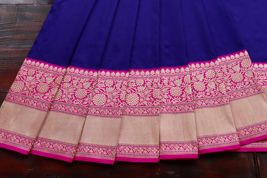 Aanchal motif on Bright Blue & Pink Kadhua Banarasi saree