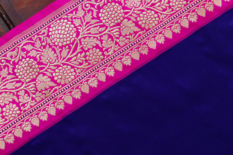 Katan silk texture of Bright Blue & Pink Kadhua saree