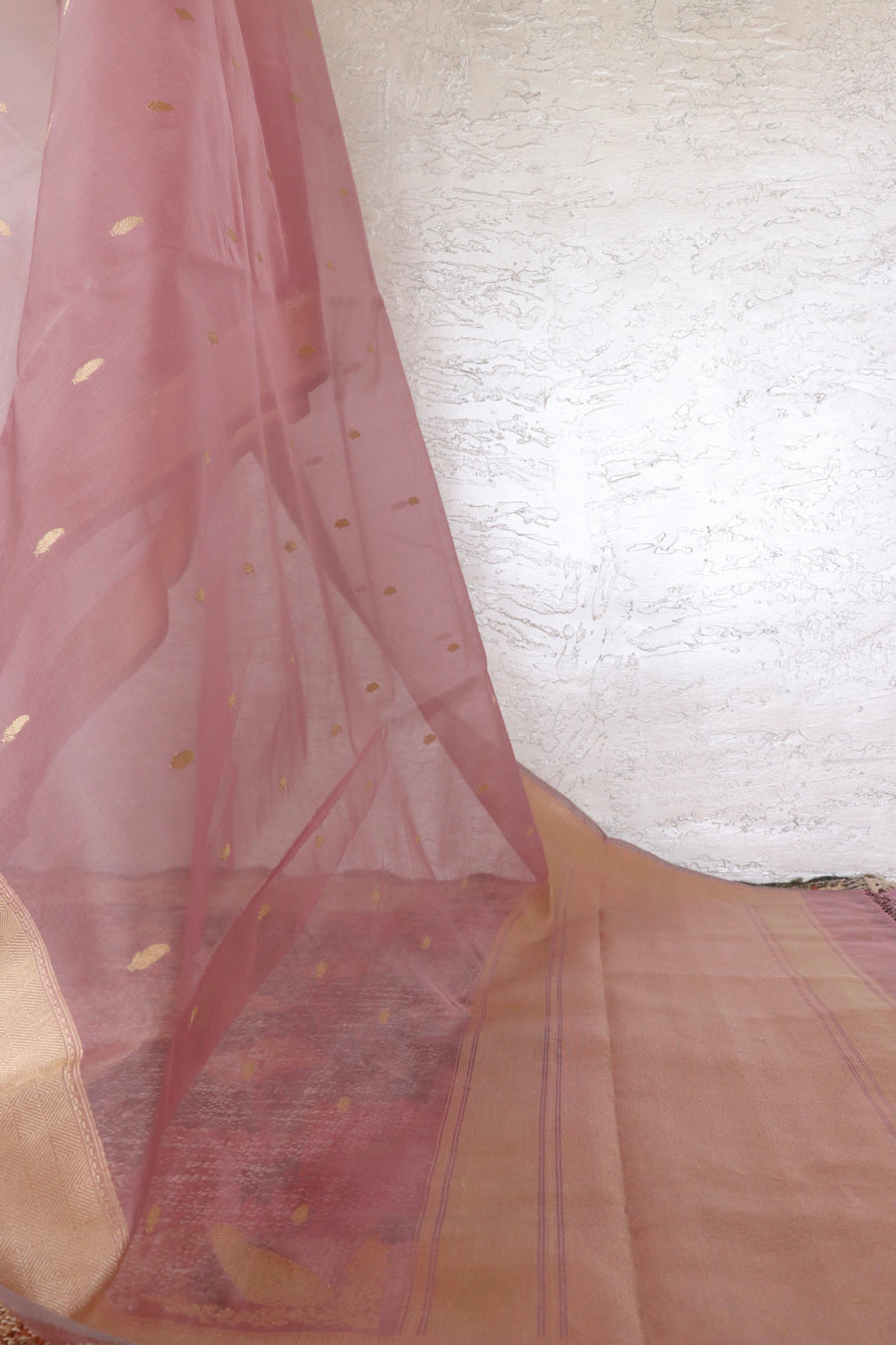 Dusty Rose Kairy Kuniya Pure Kora Silk Handloom Banarasi Saree