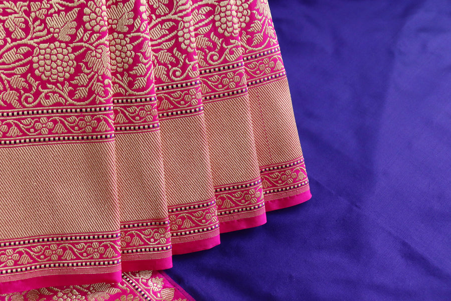 Pallu detail of Bright Blue & Pink Kadhua Katan Banarasi saree