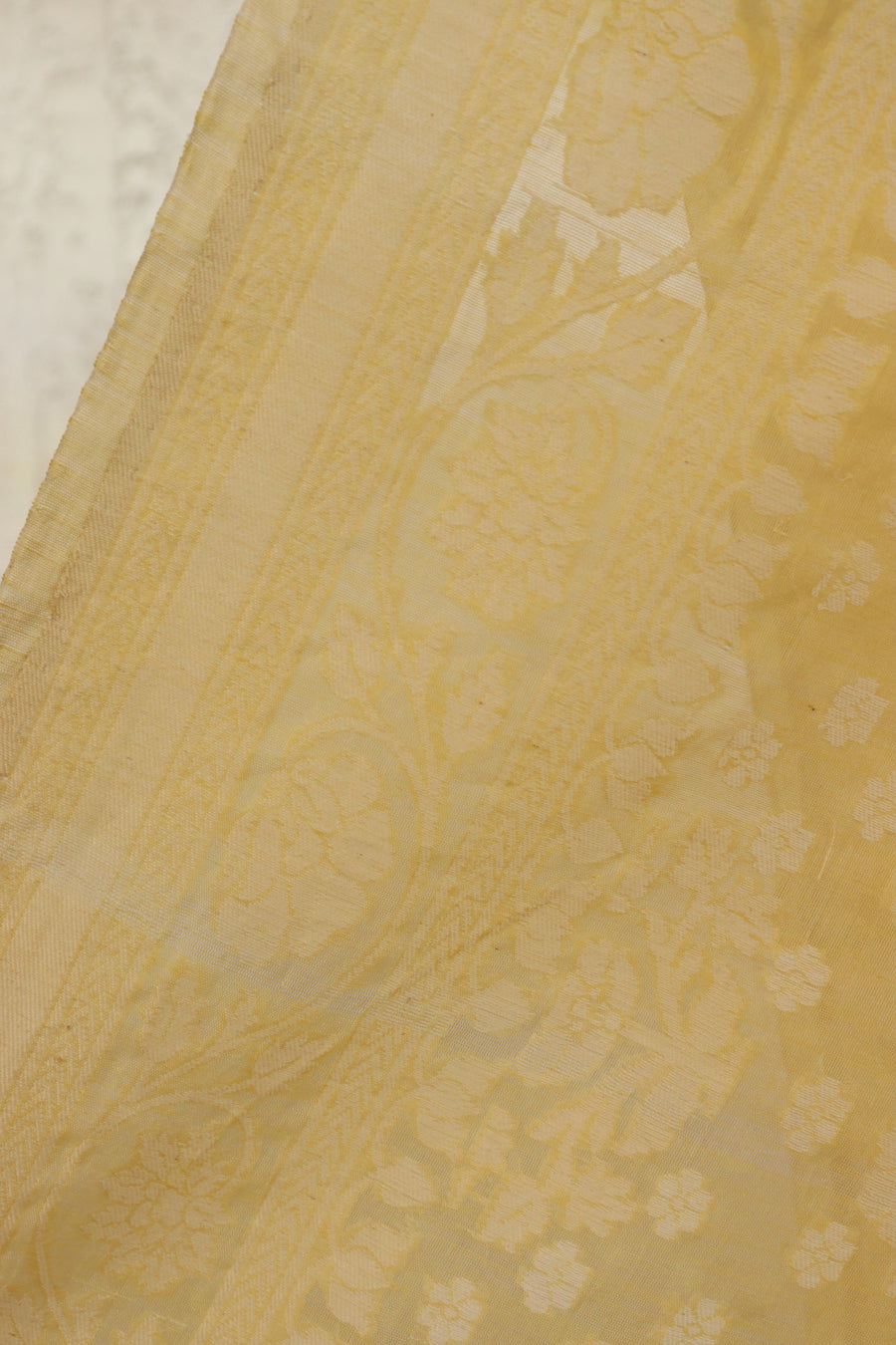 Lime Yellow Cotton Cutwork Banarasi Handloom Saree