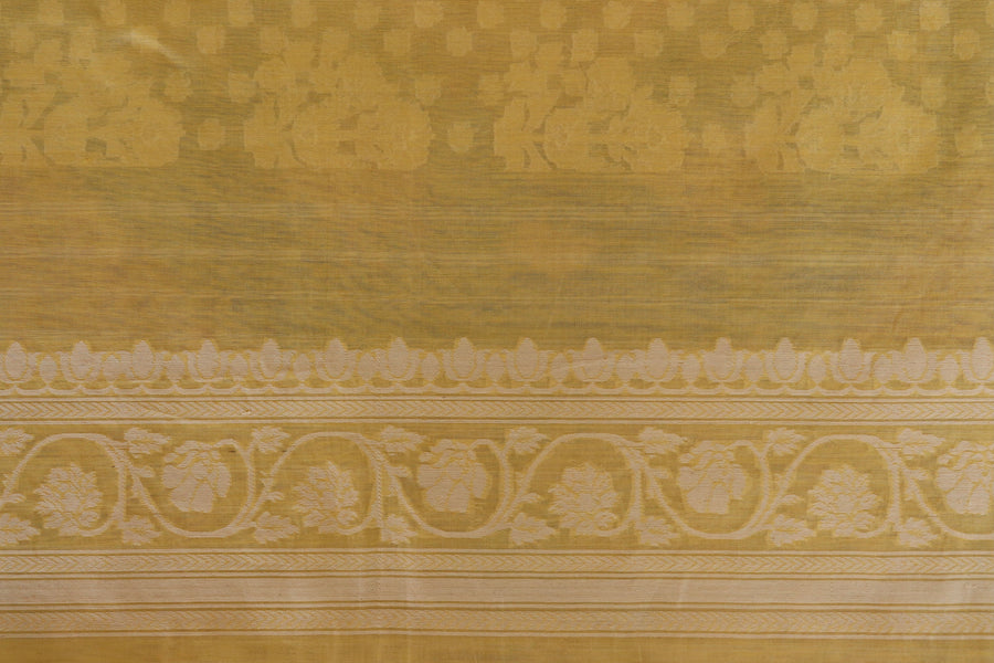Lime Yellow Cotton Cutwork Banarasi Handloom Saree