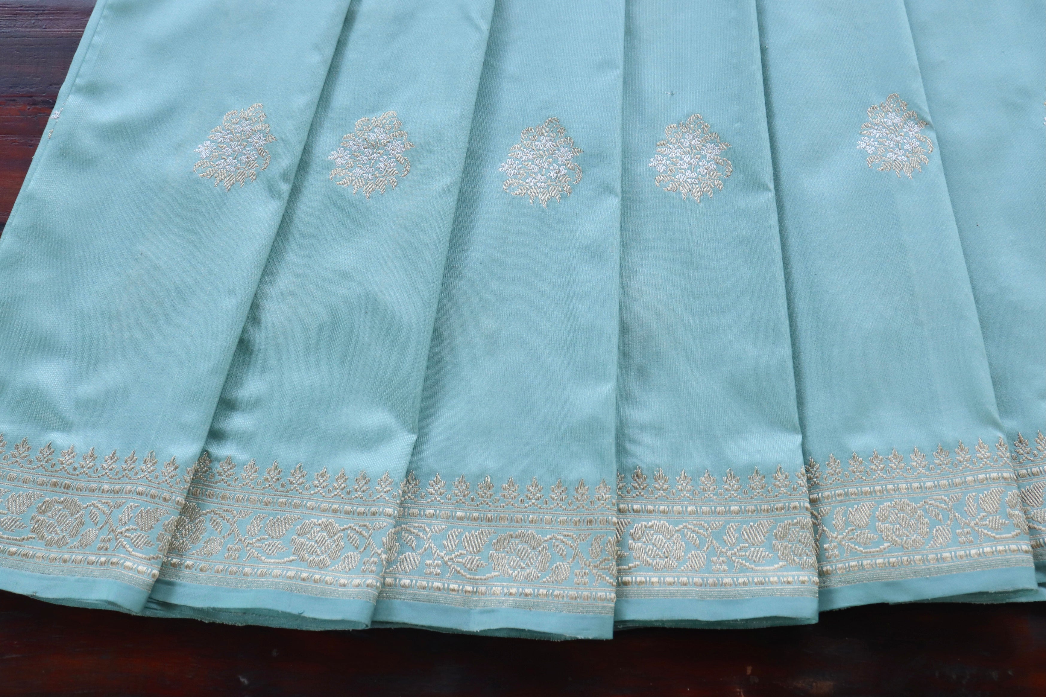 Powder Blue Sona Rupa Kadhua Motif Pure Silk Banarasi Saree