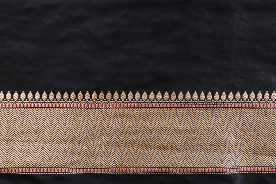 Black Meenadar Handwoven Banarasi Tanchoi Silk Saree