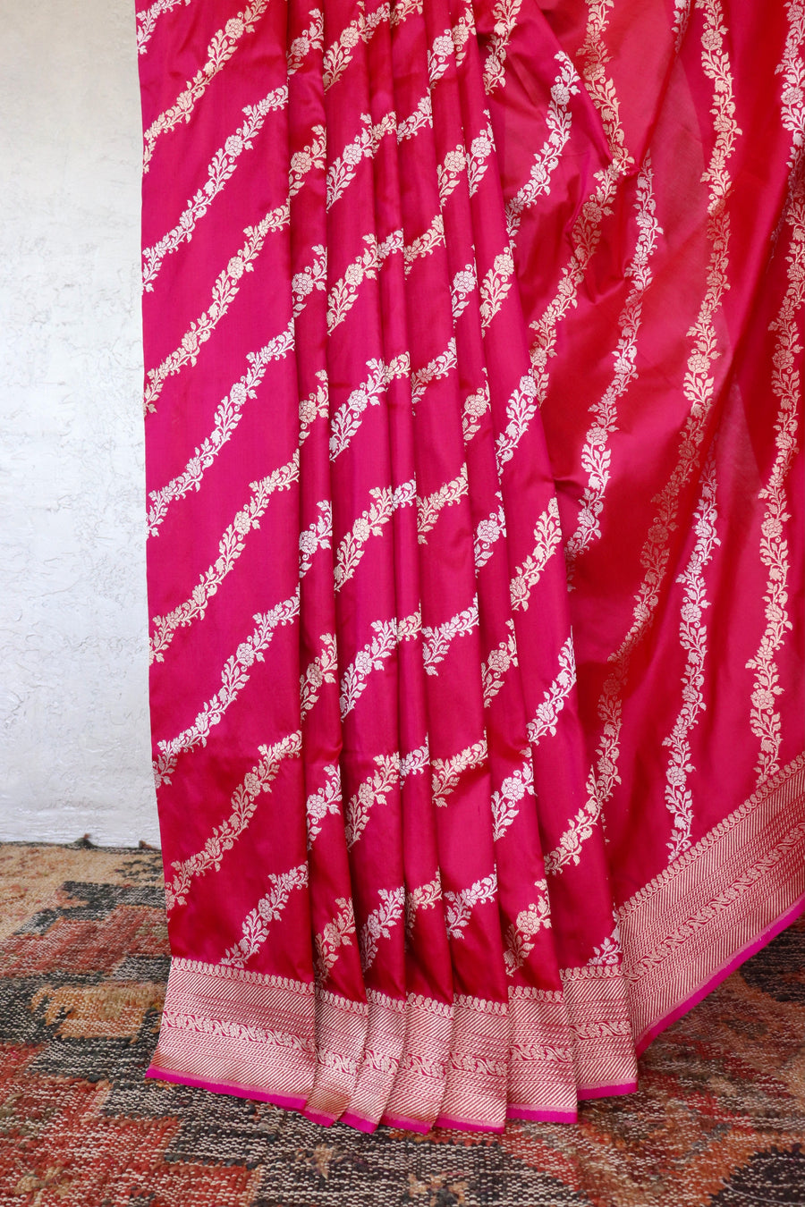 Rani Pink Aada Jangla Pure Katan Silk Banarasi Saree