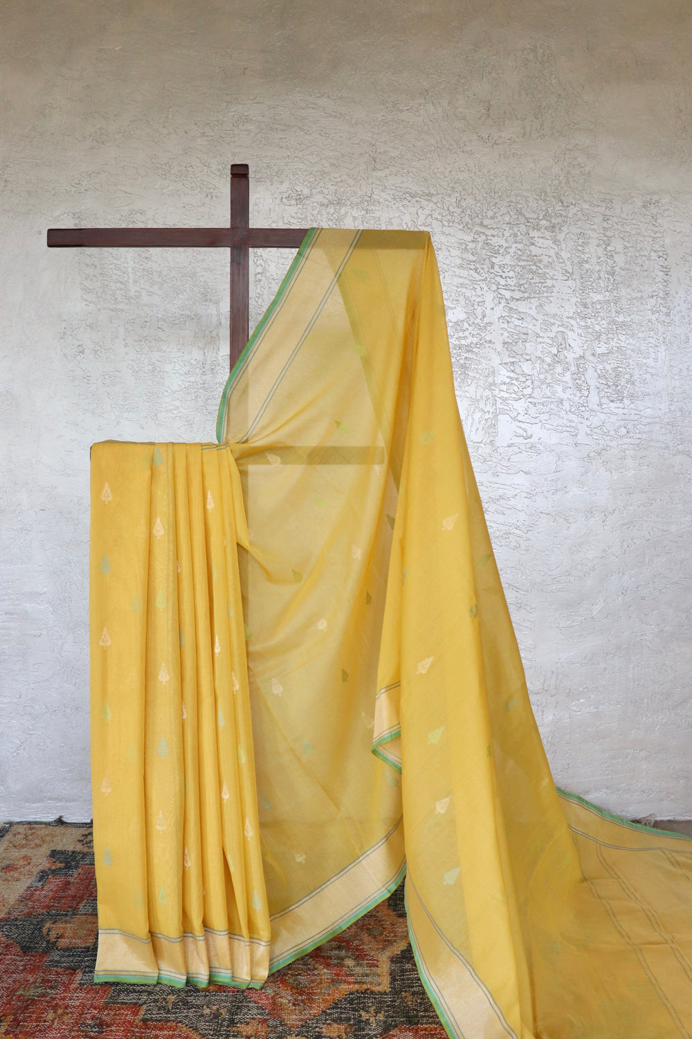 Yellow Cotton Kadhua Motif Banarasi Handloom Saree