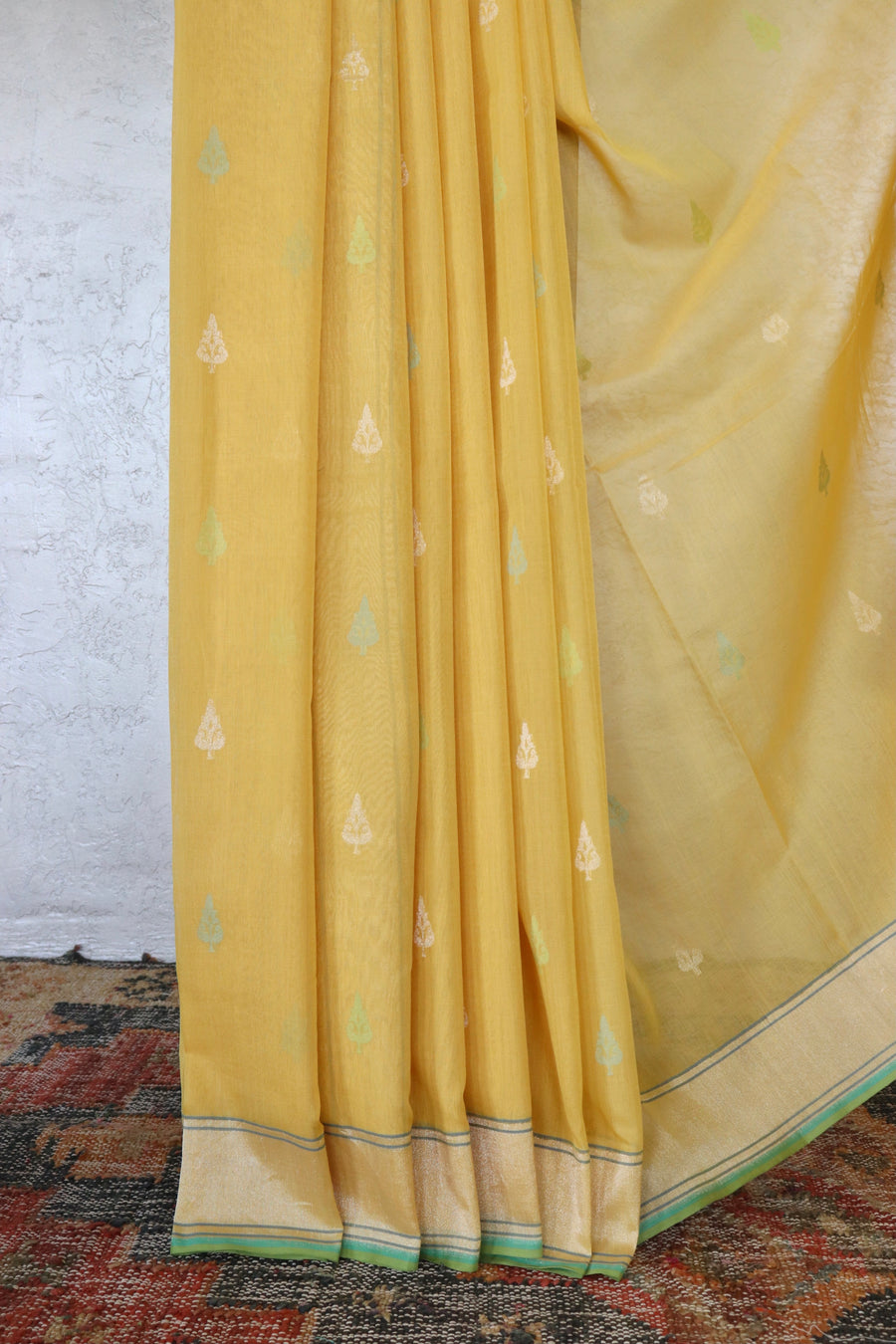 Yellow Cotton Kadhua Motif Banarasi Handloom Saree