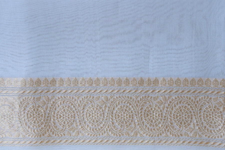 White Kadhua Motif Pure Kora Silk Handloom Banarasi Saree