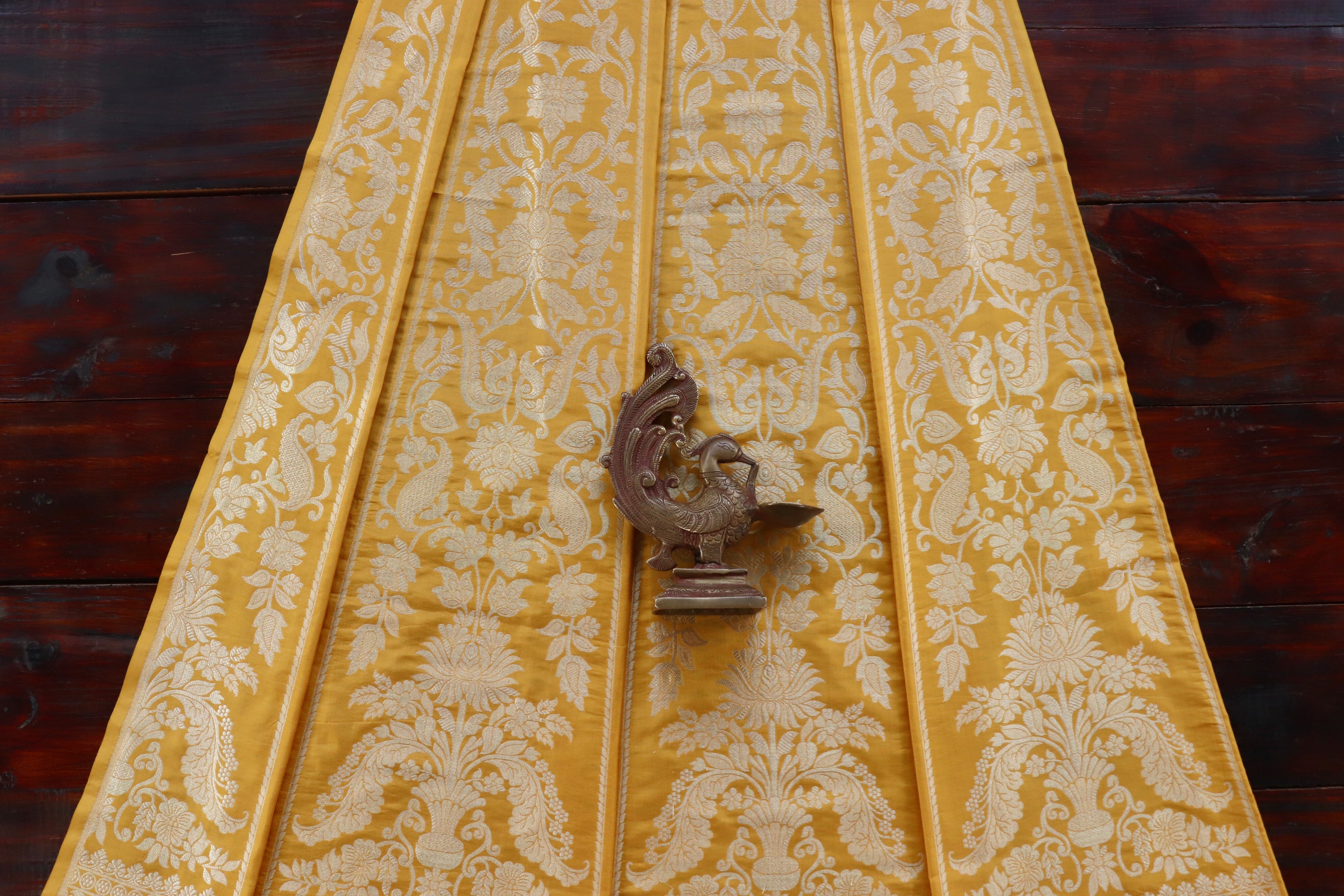 Yellow Meenadar Banarasi Handloom Silk Bridal Lehenga