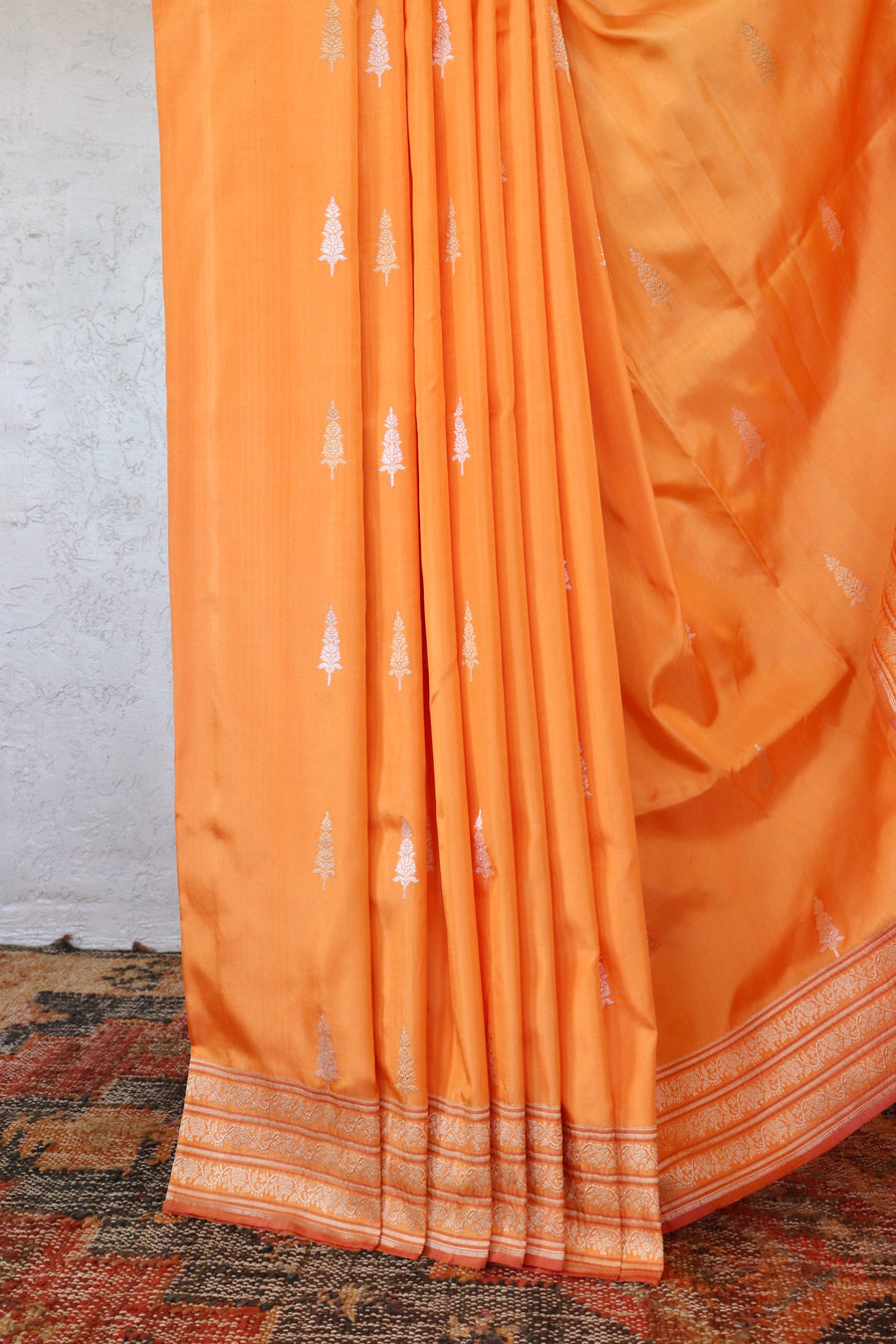 Coral Orange Kadhua Motif Pure Silk Handloom Banarasi Saree