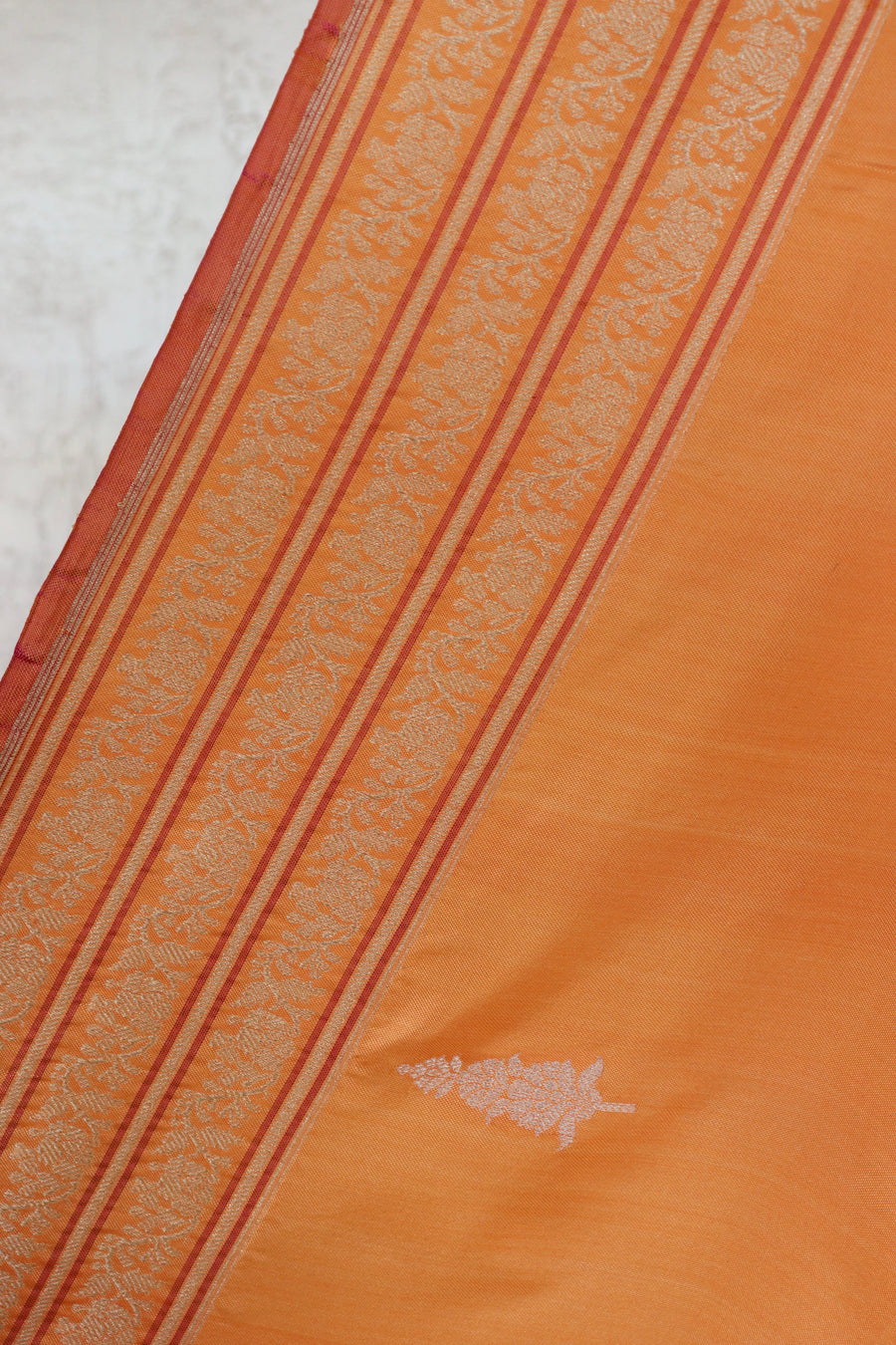Coral Orange Kadhua Motif Pure Silk Handloom Banarasi Saree